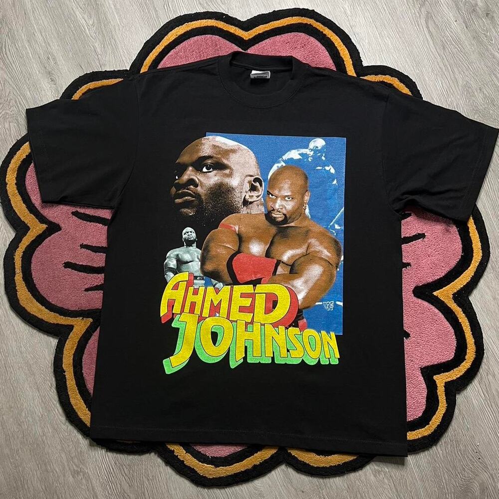 WWF Ahmed Johnson Rap Style Double Sided Graphic T-shirt Size XL Black